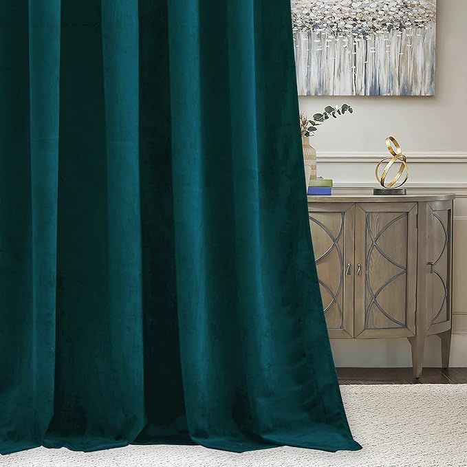 RYB HOME Velvet Room Divider Curtains for Space Separation, Noise Reduce Barrier for Nursery, Large Window Curtains for Sliding Glass Door, Peacock Blue, W 62 x L 84, 2 Panels Set