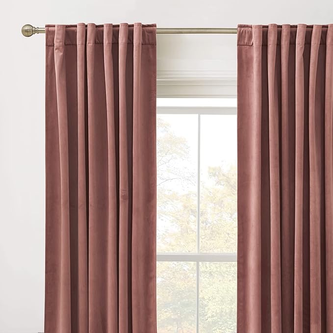 RYB HOME Heavy Duty Velvet Curtains & Drapes, Room Darkening Noise Reducing Window Treatment for Living Room Bedroom Privacy Draft Block Shades for Stuido, Wild Rose, W52 x L72 inch, 2 Panels