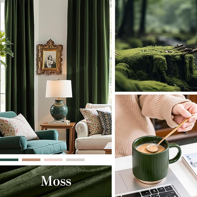 Lazzzy Green Velvet Curtains 84 Inch Long Blackout Thermal Insulated Room Darkening Lined Curtain Drapes Luxury Back Tab Window Treatments for Bedroom Living Room 2 Panels, 52 x 84 Inch, Moss Green