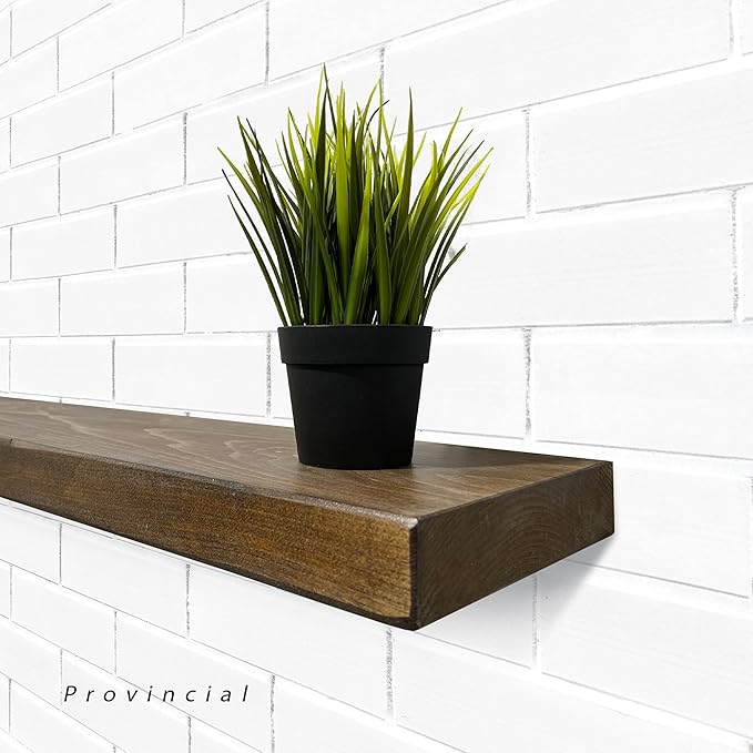 URBANDI, Rustic Floating Shelves, Set of 2, Hidden Bracket, Solid Wood, Heavy Duty, Wall Mounted Shelves, (Provincial, 48Wx10D)