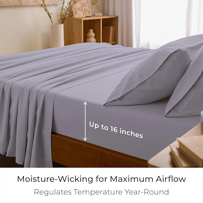Mellanni Queen Sheet Set - 6-Piece Iconic Collection Bedding, (Including 4 Pillowcases), 16-Inch Deep Pocket, Easy Care, Extra Soft, Cooling Sheets, Brushed Microfiber - Lavender