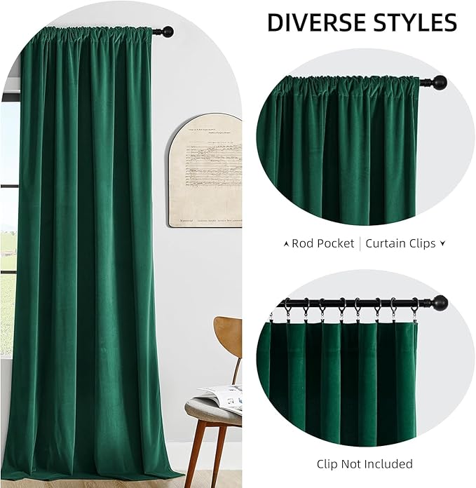Joydeco Customized Velvet Curtains for Bedroom & Living Room, Heavy Duty Luxury Thermal Insulated Dark Green Velvet Curtains Rod Pocket 1 Panel, Custom Size