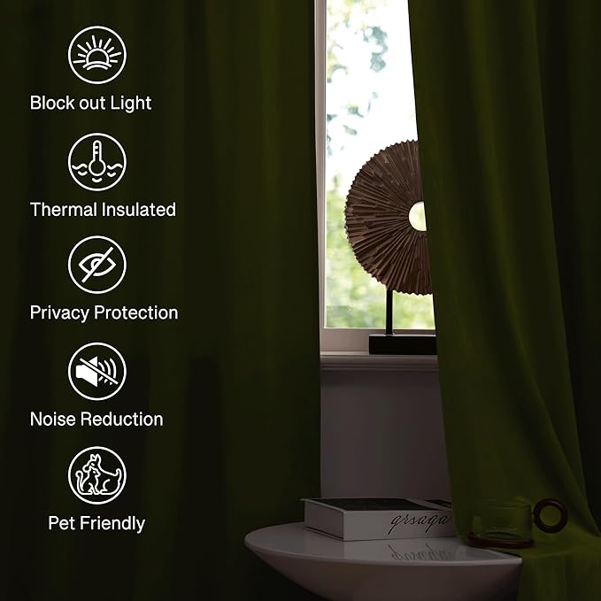 StangH Olive Green Velvet Curtains 102 inches Long 2 Panels for Christmas Decor, Room Darkening Warming Drapes Privacy Protect Cold Blocking for Dining Room/Hotel Hall, W52 x L102