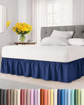 Wrap Around Dust Ruffle Bed Skirt - Navy Blue - for King Size Beds with 24 Inch Drop - Elastic Strap - Adjustable Pleated Bedskirt with Brushed Fabric and Wrinkle Free - for Women, Men, Kids & Teens