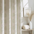 100% Boho Blackout Curtains 63 Inches Long for Bedroom, Green on Beige Patterned Bohemian Curtains for Living Room, Geometric Striped Thermal Insulated Window Drapes Gromment Top 2 Panels