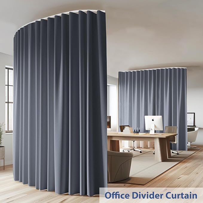 Room Divider Ceiling Mounted Curtains Track Sets Extra Wide Blackout Curtain Flexible Tracks for Bedroom Privacy Partition Separator, 1 Panel Grey Drape and White Rail, W12.5 x H8ft