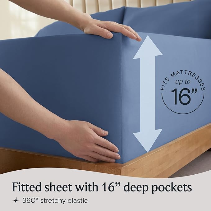 LuxClub 4 PC King Sheet Set, Deep Pockets Wrinkle Free Cooling Bed Sheets Hotel Bedding for Women, Men, Includes 1 Fitted Sheet, 1 Flat Sheet and 2 Pillowcases-Soft Oxford