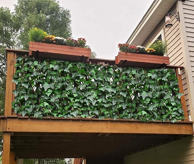 Sumery Expandable Fence Privacy Screen for Balcony Patio Outdoor,Decorative Faux Ivy Fencing Panel,Artificial Hedges (Single Sided Leaves) (1, Green-Ivy)