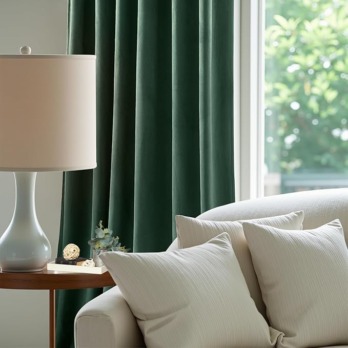 AUSSPVOCT Velvet Curtains 90 Inches Long 2 Panels for Bedroom, Thermal Insulated Room Darkening Luxury Soft Blackout Curtain Back Tab Rod Pocket Window Drapes for Living Room, W52 x L90, Dark Green