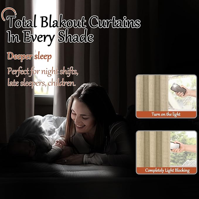 Linen Blackout Curtains for Bedroom Narrow Window, Thermal Insulated Complete Light Blocking Privacy Soundproof Small Curtains for Basement, Each 38 Inch Wide 63 Inch Length 2 Panels, Burlap