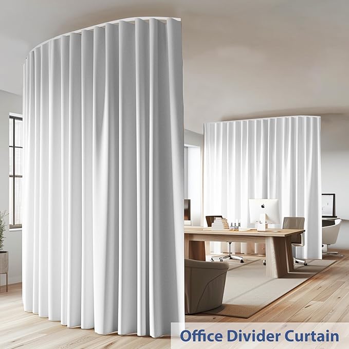 Room Divider Ceiling Mounted Curtains Track Sets Extra Wide Blackout Curtain Flexible Tracks for Bedroom Privacy Partition Separator, 1 Panel White Drape and White Rail, W8.3 x H7ft