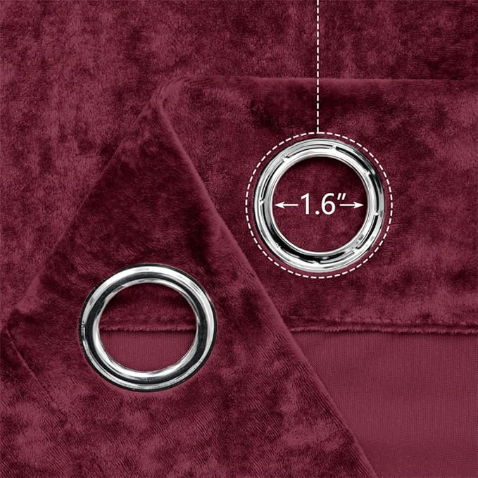 SMILETIME Burgundy Red Crushed Velvet Curtains 52x90 inch Luxurious Thermal Insulated Soundproof Drapes for Living Room Bedroom Office Soft and Durable Light-Filtering Window Treatments, 2 Panels