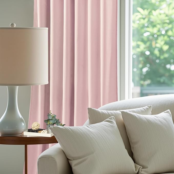 Baby Pink Velvet Curtains 108 Inches Long for Girls Room, Luxury Room Darkening Thermal Insulated Blackout Curtains Luxury Window Drapes for Bedroom, Back Tab Rod Pocket, W52 x L108, 2 Panels