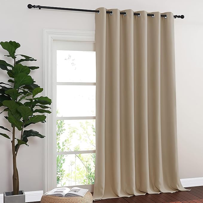 NICETOWN Blackout Room Divider Curtains for Sliding Glass Doors 102 Inches Long 1 Panel, Extra Wide Curtains for Doorway Patio Bedroom Living Room (Taupe, 80Wx102L, 1 Panel)