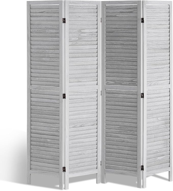 VEVOR Wood Room Divider, 4 Panel Folding Privacy Screen, 66.9 Inches Tall Indoor Wooden Partition, Portable Decoration Screen, for Room Separation, Home, Office, Restaurant & Bedroom (Light Grey)