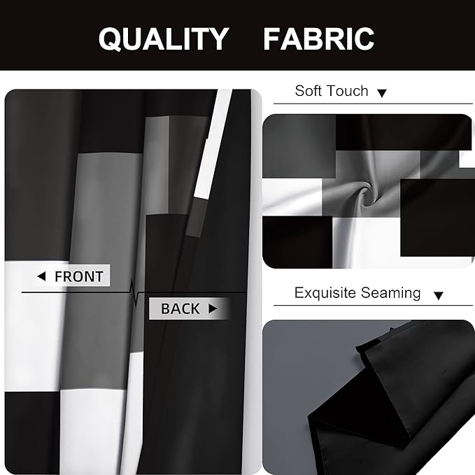 Black Grey 100% Blackout Curtains for Bedroom 63 inch Length 2 Panels Set White Grey Modern Abstract Geometric Black Out Curtains Insulated Room Darkening Window Drapes for Living Room, 42Wx63L