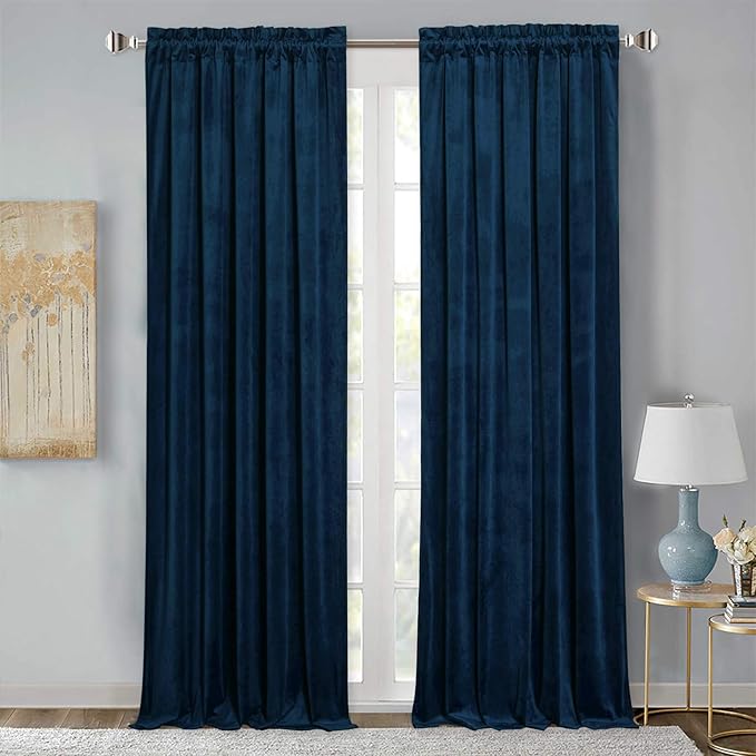 StangH Navy Blue Velvet Curtains 84 inches - Luxury Decor Blackout Thermal Insulated Sliding Door Curtains Drapes with Dual Rod Pocket for Living Room/Guest Room, Navy Blue, W52 x L84, 2 Panels