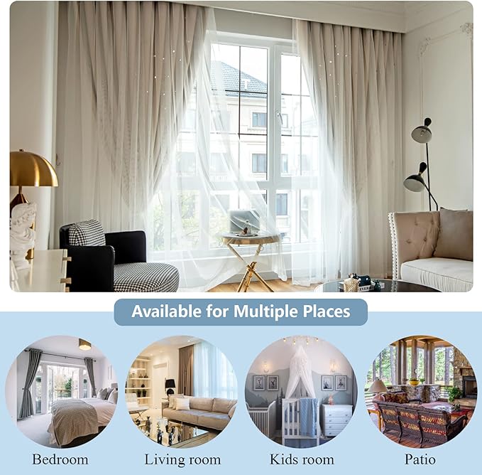Star Double Layer Blackout Curtains for Bedroom Kids, Cute, 63 Inches Long 2 Panels Set, Beige, 42 X 63 Inches