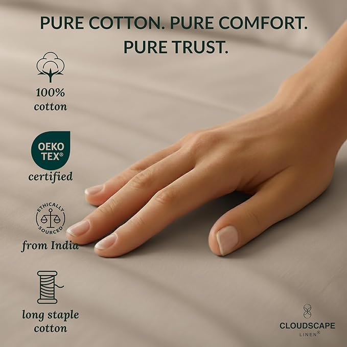 Egyptian Cotton Twin XL Size Sheets Set, 4 Taupe
