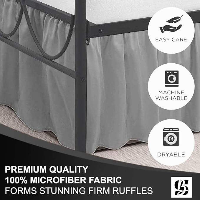 SKY BEDDINGS - Queen Size Ruffled Bed Skirt with Split Corners - 12 Inch Drop Dust Ruffle Bed Skirt with Platform Three Sided Coverage - 100% Microfiber, Light Grey