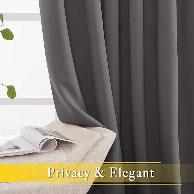 NICETOWN Sliding Glass Door Curtain Drape, Grommet Thermal Insulated Blackout Patio Door Curtain Panel for Bedroom/Pergola (Gray, 1 Panel, W80 x L108)