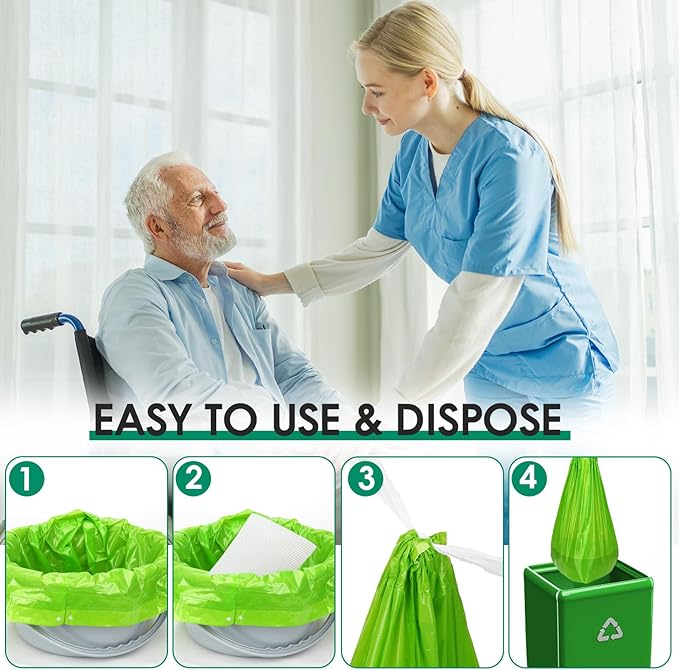 BOOWOO Bedside Commode Liners, 100 Leakproof Toilet Liners for Bedside Commode, Scented Adult Potty Chair Liners, Commode Liners for Commode Chair, Bedpan, Bucket Toilet (100 Bags Only)