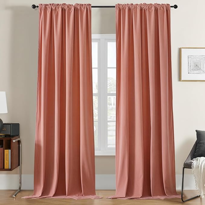 Joydeco Pink Velvet Curtains 63 inch Length 2 Panels, Luxury Blackout Rod Pocket Thermal Insulated Window Curtains, Super Soft Room Darkening Drapes for Living Dining Room Bedroom,W52 x L63 inches