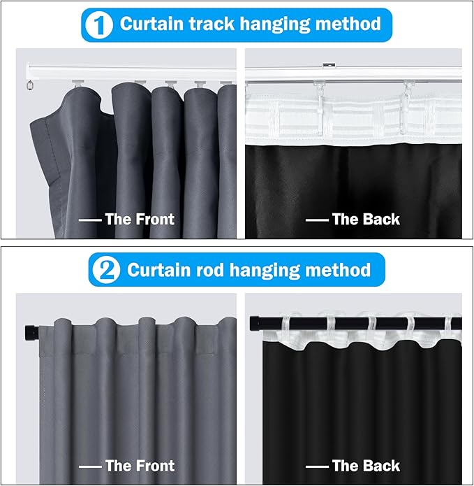 Room Divider Curtains Total Blackout Privacy Curtain Panel Room Thermal Insulated Noise Reduction Curtains for Bedroom Window Living Room Ceiling Track Curtain W 12.5 ft × H 8ft Dark-Grey