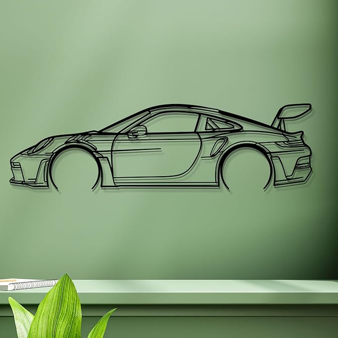 Dekory Car Wall Art – 911 GT3 RS (992) Black Metal Sports Car Silhouette, Modern Industrial Automotive Wall Decor for Garage, Living Room or Bedroom – 24 Inch (S)