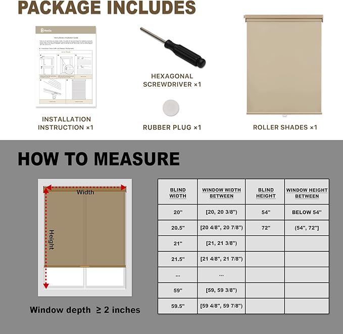 HESTIA No Drill Cordless Blackout Roller Shades Screwless Waterproof Shower Window Blinds, Auto-Retraction Easy Install Blind for Bathroom/Kitchen/Office/Exterior, Greige, 55" W x 54" H