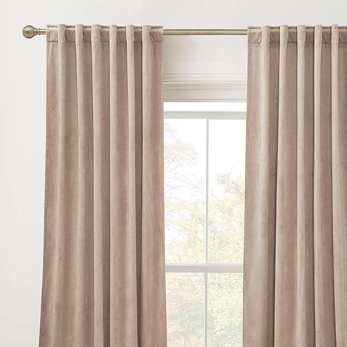 RYB HOME Velvet Curtains 72 inches Length, Back Tab & Rod Pocket Soft Fabric Curtains & Drapes for Home Office Attic Cafe Basement, Blush, W 52 x L 72, 2 Panels Set