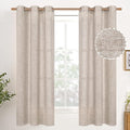 YoungsTex Natural Linen Curtains 63 Inches Long for Living Room, Beige Light Filtering Drapes Semi Sheer Textured with Bronze Grommet Privacy for Bedroom, 2 Panels, 42 X 63 Inch