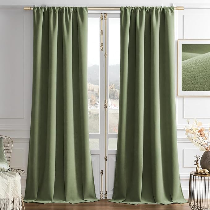 Joydeco Coconut Green Velvet Curtains 108 Inches 2 Panels, Luxury Thermal Insulated Soft Green Curtains for Bedroom & Living Room, Room Darkening Velvet Drapes, Rod Pocket (52W x 108L)