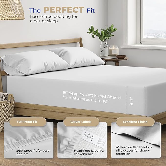 THREAD SPREAD Twin Size Sheets Set Cotton - 400 Thread Count Cotton Twin Sheets 3 PC Set (Silver Grey), Ultra Soft, Cooling, Hotel-Quality 16" Deep Pocket Sateen Bedsheet for Hot Sleepers