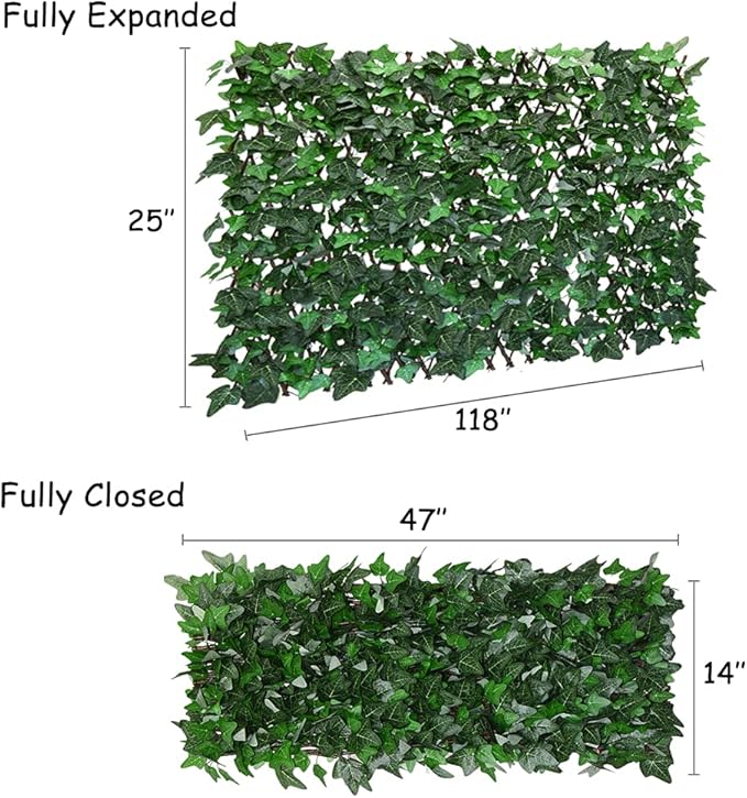 Sumery Expandable Fence Privacy Screen for Balcony Patio Outdoor,Decorative Faux Ivy Fencing Panel,Artificial Hedges (Single Sided Leaves) (4, Green-Ivy)