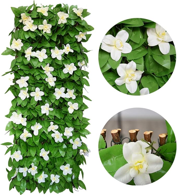 GLANT Expandable Fence Privacy Screen for Balcony Patio Outdoor,Decorative Faux Ivy Fencing Panel,Artificial Hedges (Single Sided Leaves) (1, Green-Flowers)