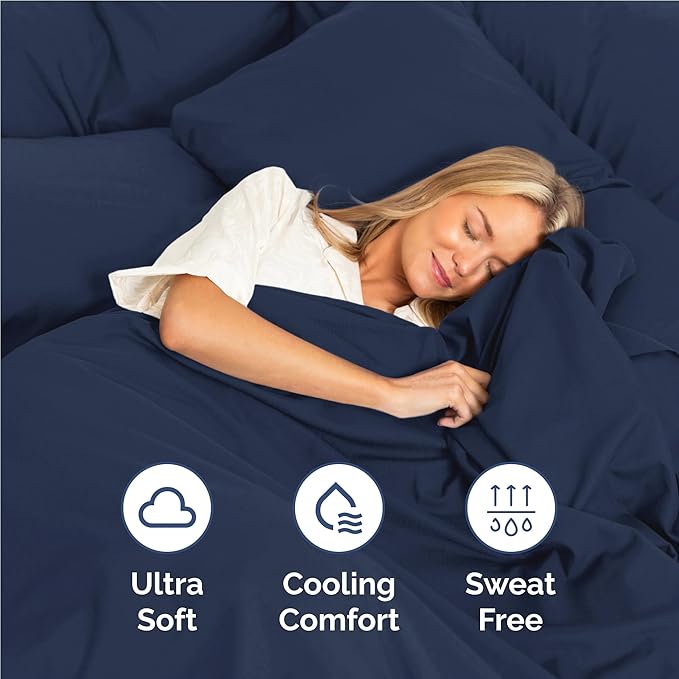 Full 6 Piece Sheet Set - Cooling, Comfy & Breathable - Hotel Luxury Bedding, Includes Fitted Sheet for Women, Men, Kids & Teens - 1 Flat, 1 Fitted Sheet, 4 Pillowcases with Deep Pockets - Navy Blue