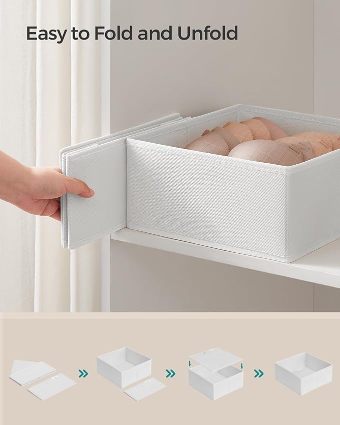 SONGMICS Drawer Organizer,Dresser Drawer Organizers, Set of 12, Foldable Fabric Storage Bins for Socks, Underwear, Bras, Ties, Scarves, Cloud White URDZ006W02