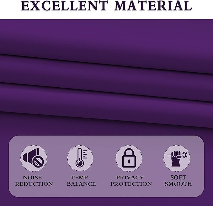 DONREN Royal Purple Blackout Curtain Panels for Living Room - Thermal Insulated Room Darkening Rod Pocket Drapes for Window (52 x 63 Inch Length,2 Panels)