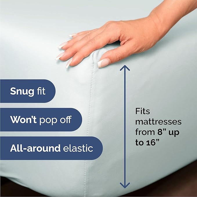 Queen 6 Piece Sheet Set - Cooling, Comfy & Breathable - Hotel Luxury Bedding, Includes Fitted Sheet for Women, Men, Kids & Teens - 1 Flat, 1 Fitted Sheet, 4 Pillowcases with Deep Pockets - Ice Blue