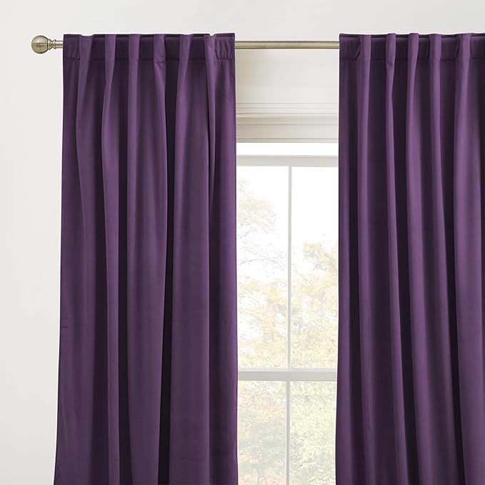 RYB HOME Purple Velvet Curtains 84 inches Length, Back Tab & Rod Pocket Soft Fabric Blackout Thermal Insulated Curtains & Drapes for Bedroom Dining Room, Purple, W 52 x L 84, 2 Panels Set
