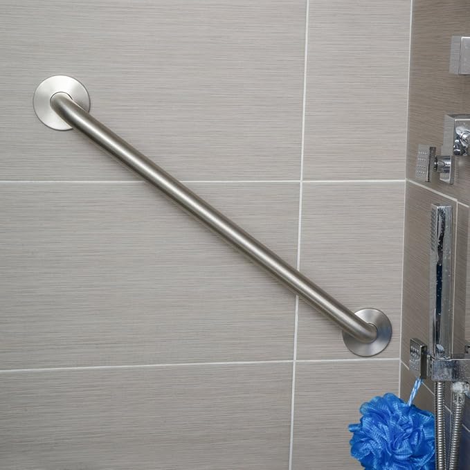 Amazon Basics Bathroom Handicap Safety Grab Bar, 16 Inch Length, 1.25 Inch Diameter, Holds up to 500LBs, ADA Compliant, Stainless Steel