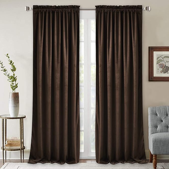 StangH Brown Velvet Curtains 102 inches Long Luxurious Thermal Insulated Drapes for Living Room, Soft Energy Efficient Curtains, Elegant Home Decor, W52 x L102, 2 Panels