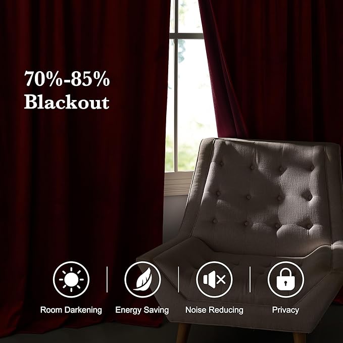 RYB HOME Burgundy Red Velvet Curtains for Christmas Decor, Soft Luxury Backdrops for Studio Theater, Back Tab Design for Bedroom Living Room, 52" W x L108 L, 2 Panels Set