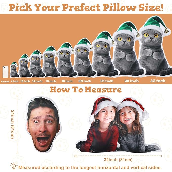 Custom4U Custom Pet Pillow with Picture Personalized Body Shaped Pillow Double Side Print Funny White Elephant Gifts for Adults (32inches)