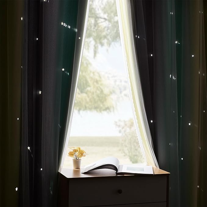 XiDi Yellow & Rainbow Curtains for Kids & Girls Room - Blackout, Grey & Green 34x63 Inch Long