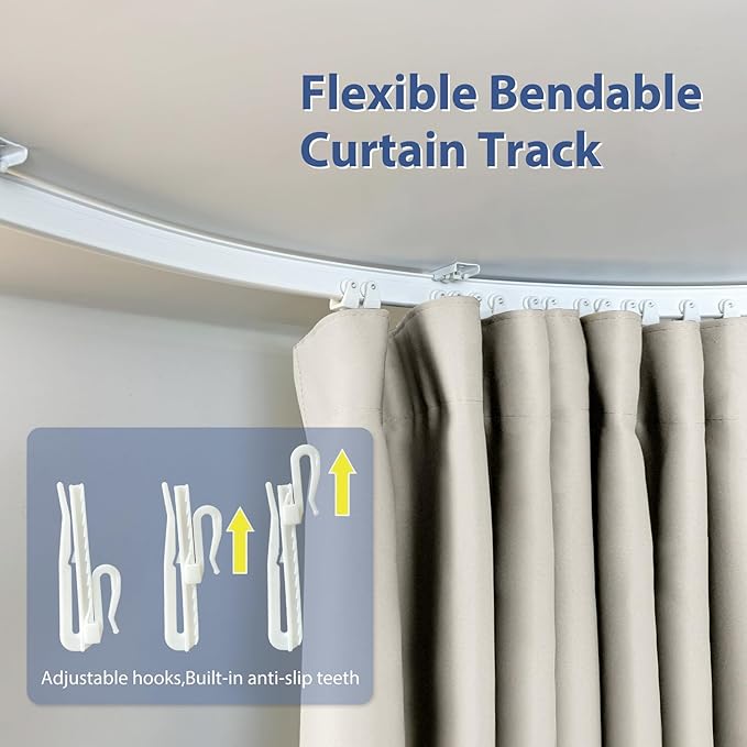 Room Divider Ceiling Mounted Curtains Track Sets Extra Wide Blackout Curtain Flexible Tracks for Bedroom Privacy Partition Separator, 1 Panel Beige Drape and White Rail, W10 x H10ft