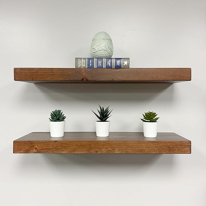 URBANDI, Rustic Floating Shelves, Set of 2, Hidden Bracket, Solid Wood, Heavy Duty, Wall Mounted Shelves, (Provincial, 48Wx10D)