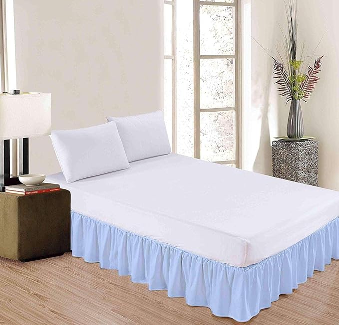 Light Blue Solid Ruffled Bed Skirt Full XL-18 Inch Drop Split Corner, Microfiber Bedskirt with Platform Three Sided Coverage