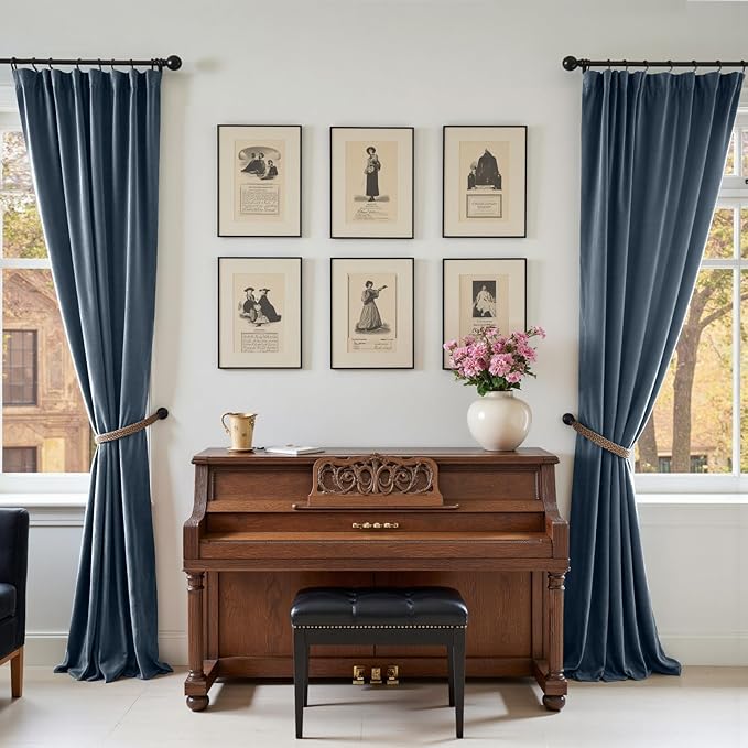 Lazzzy Velvet Blackout Curtains Thermal Insulated Room Window Drapes Super Soft Luxury Curtains for Living Room Bedroom Rod Pocket 2 Panels, Dark Slate, 42" W x 108" L